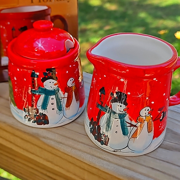Snowmen cream and sugar set - Picture 1 of 4